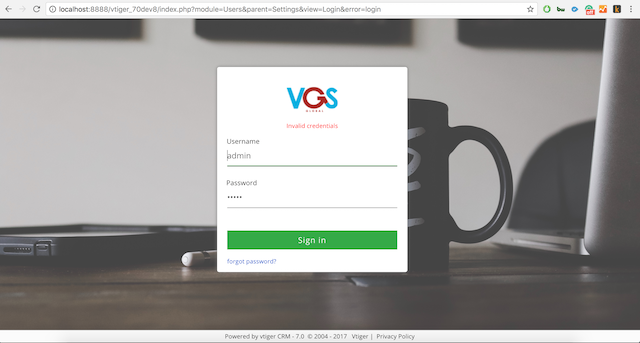 vtiger 7 login screen 4